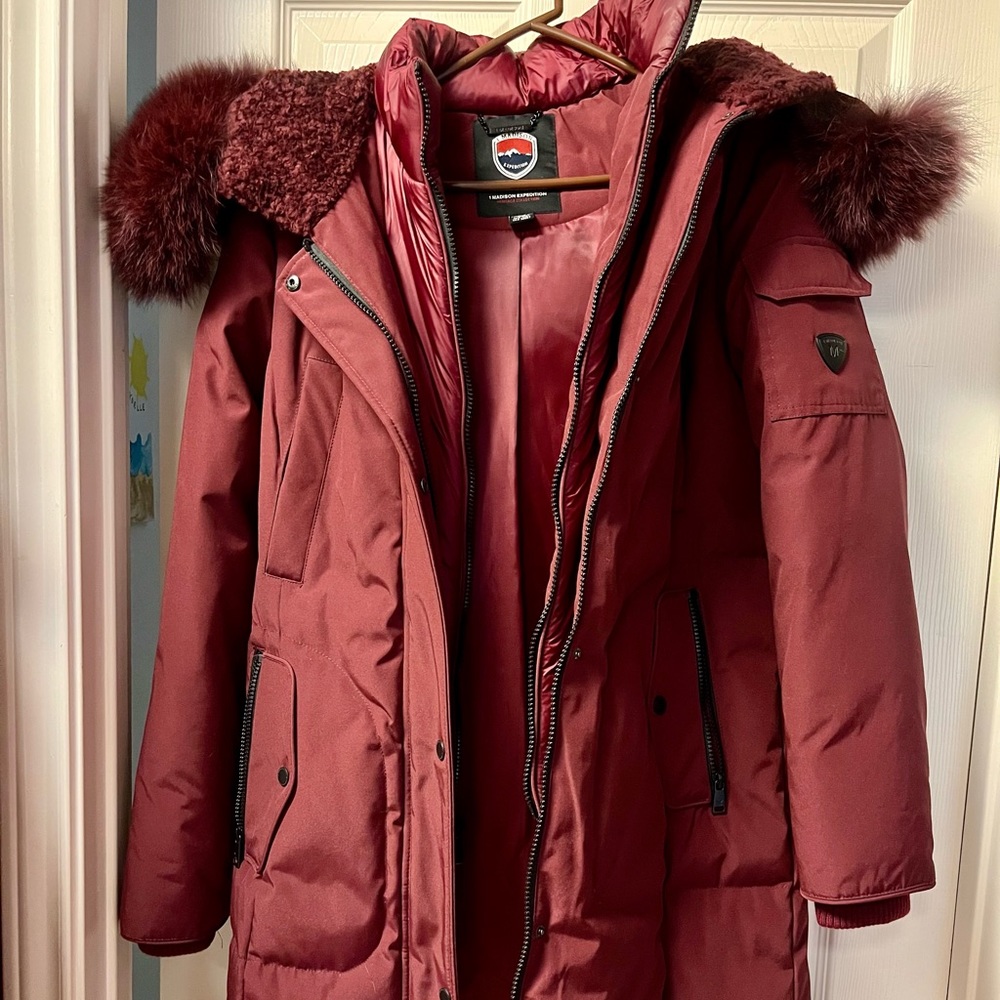 Detachable fur trim/ never been worn!  Bought at Nordstrom Rack.  Burgundy - Picture 5 of 5